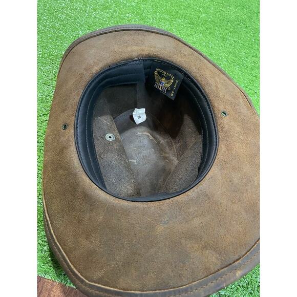 Vintage Indian Jones Hat MED Genuine Leather Distressed Outback Henschel Hat CO. - Picture 5 of 7